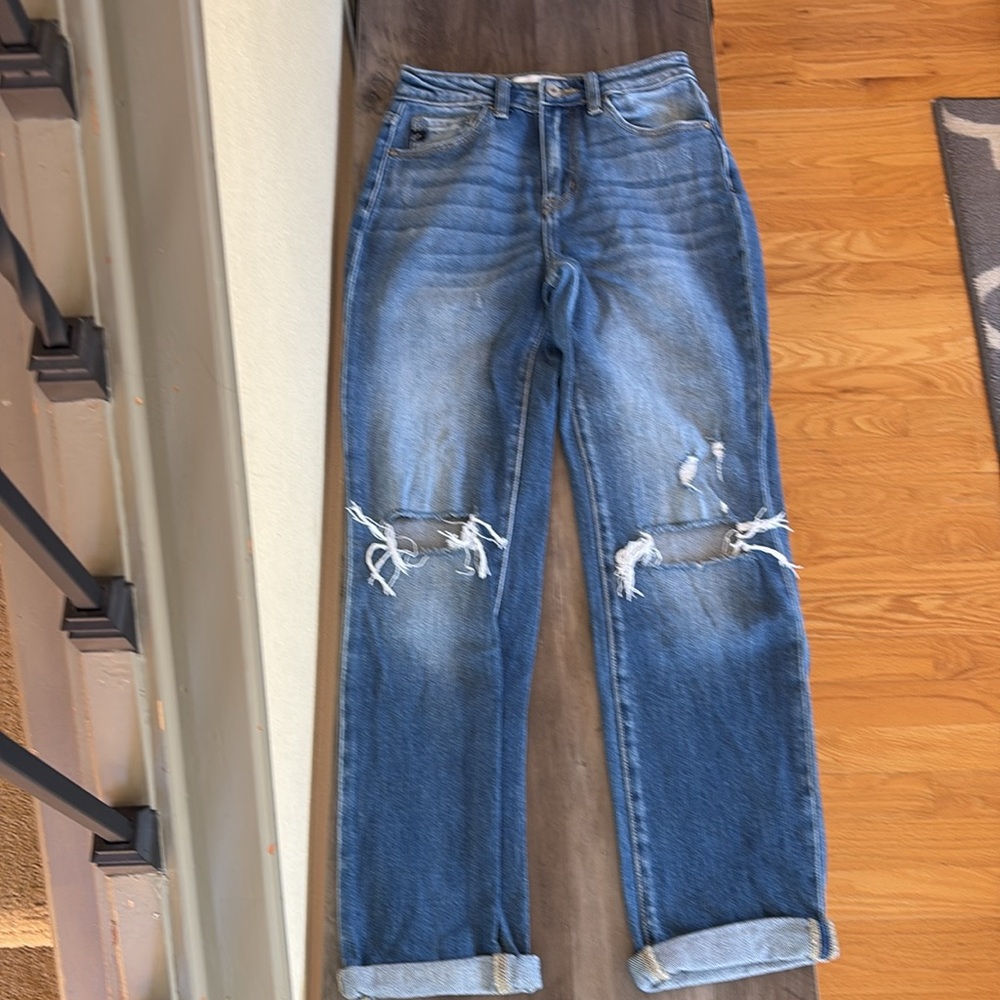 KanCan Distressed High Waisted Straight Leg Jeans Size 1/24